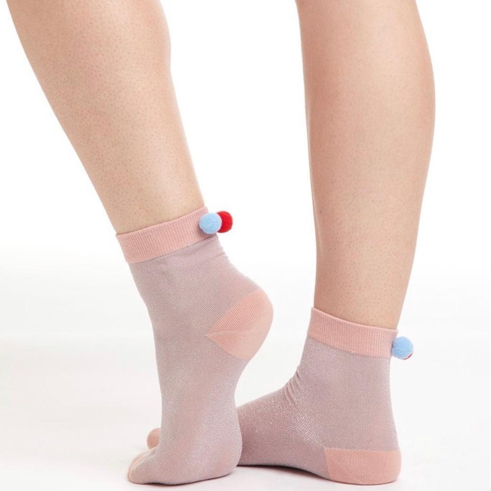 Aida Pink Nylon Pom Pom Ankle Socks (from Ban.do)